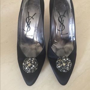 Yves Saint Laurent Paris Black Satin Pump